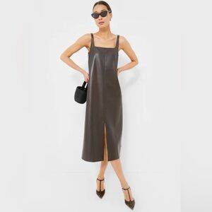 Hyacinth House Women’s Chocolate Faux Leather Square Neck Olga Dress, Size XS